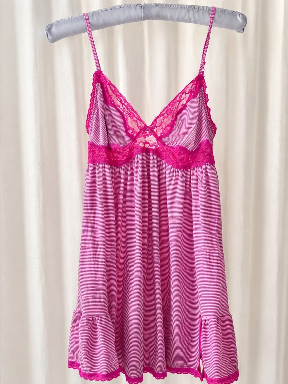Victoria's Secret Hot Pink Lace-Trim Babydoll Striped Chemise Barbie Core Small